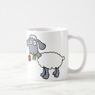 Vitfår två gulliga Lambs med röda blommor Kaffemugg