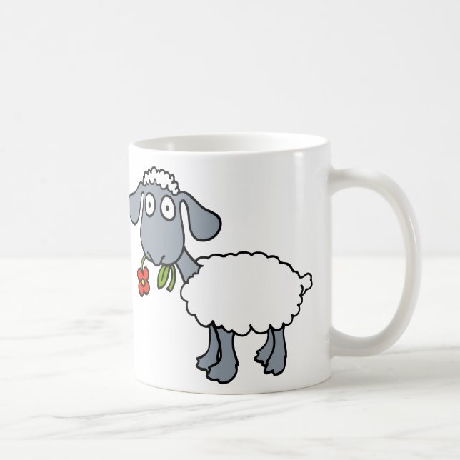 Vitfår två gulliga Lambs med röda blommor Kaffemugg (Höger)