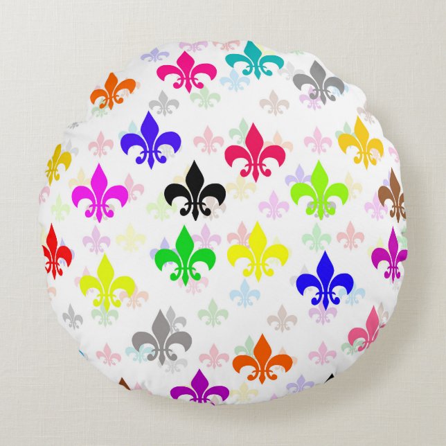 Vitfärgad Fleur-de-lis Mönster-design Rund Kudde (Framsidan)