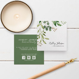 Vitfärgad Grönt för botaniskt skript Fyrkantigt Visitkort