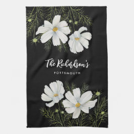 Vitfärgad konmos Blommor Botanisk målning Kökshandduk