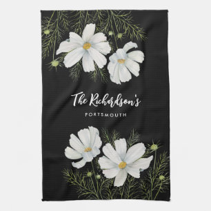 Vitfärgad konmos Blommor Botanisk målning Kökshandduk