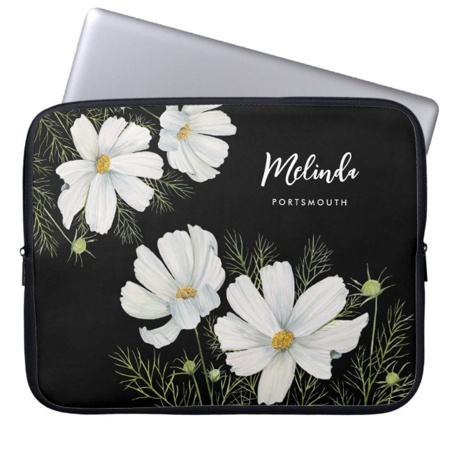 Vitfärgad konmos Blommor Botanisk målning Laptop Fodral (Framsidan)