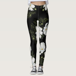 Vitfärgad konmos Blommor Botanisk målning Leggings