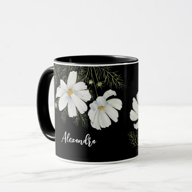 Vitfärgad konmos Blommor Botanisk målning Mugg (Framsida vänster)