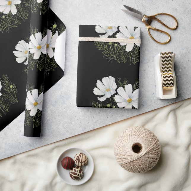 Vitfärgad konmos Blommor Botanisk målning Presentpapper (Hantverk)