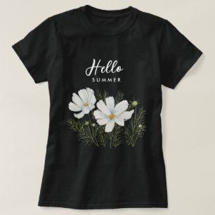Vitfärgad konmos Blommor Botanisk målning T Shirt