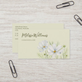 Vitfärgad konmos Blommor Botanisk målning Visitkort