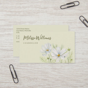 Vitfärgad konmos Blommor Botanisk målning Visitkort