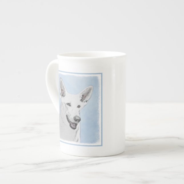 Vitfärgsfärg - Cute Original Hund Art Benporslin Mugg (Framsida vänster)