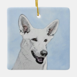 Vitfärgsfärg - Cute Original Hund Art Julgransprydnad Keramik