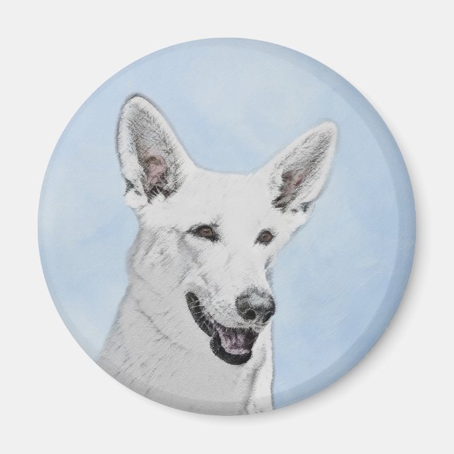 Vitfärgsfärg - Cute Original Hund Art Magnet (Framsidan)