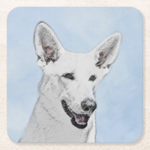 Vitfärgsfärg - Cute Original Hund Art Underlägg Papper Kvadrat