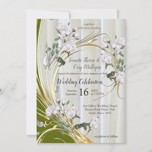 Vitfärgsfärg Ro målad på Champagne Silke Inbjudningar (Framsida)