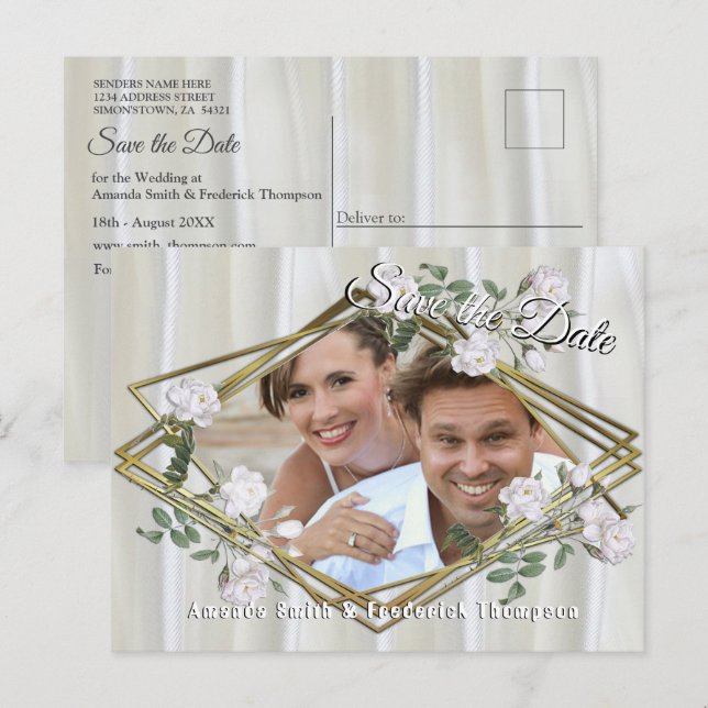 Vitfärgsfärg Ro målad på Champagne Silke Meddelande Vykort (Fram/baksida)