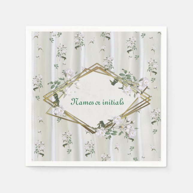 Vitfärgsfärg Ro målad på Champagne Silke Pappersservett (Framsidan)