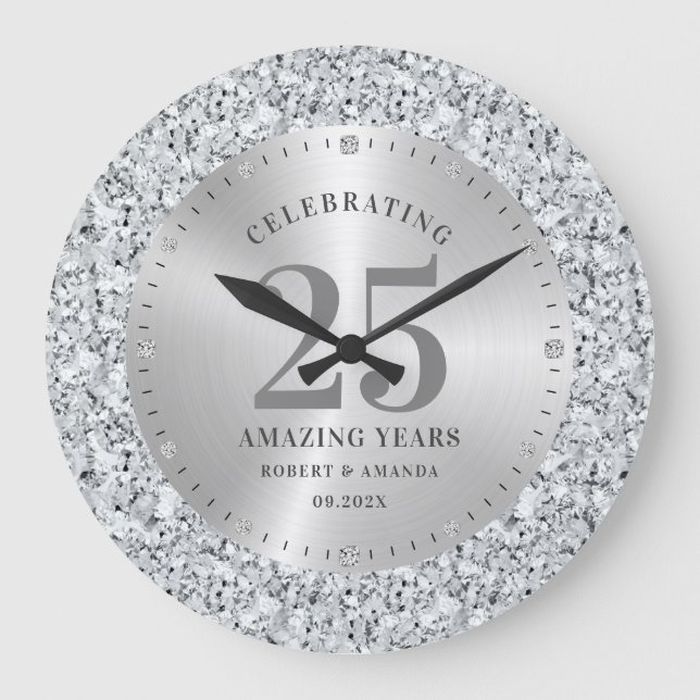 Vitfaux diamanter 25-årsdag stor klocka (Framsida)
