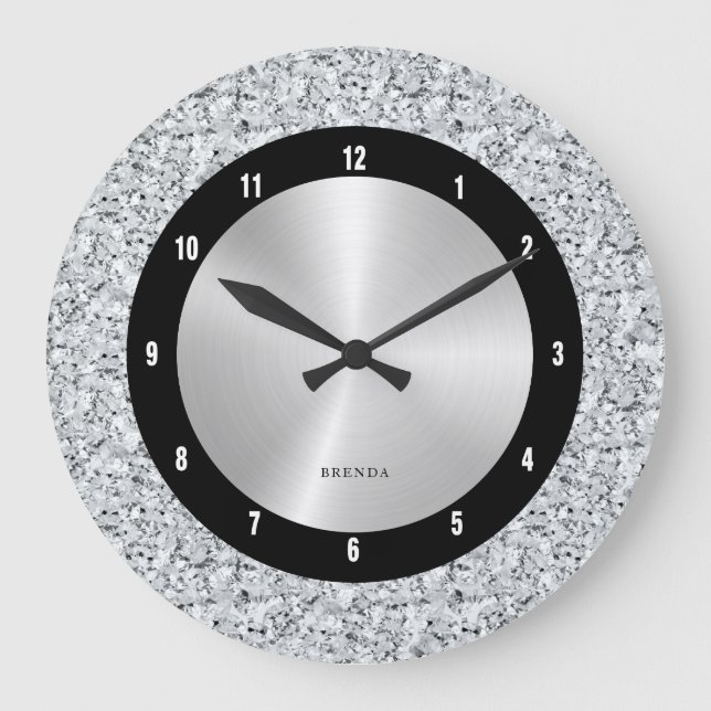 Vitfaux diamonds mönster stor klocka (Framsida)