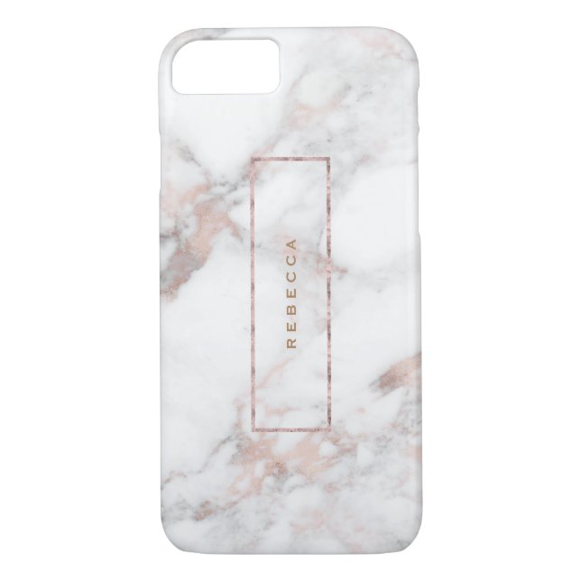 Vitfaux marble Ro-Guld accents Monogram Case-Mate iPhone Skal (Baksida)