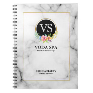 Vitfaux marble tropiques accent logotyp anteckningsbok