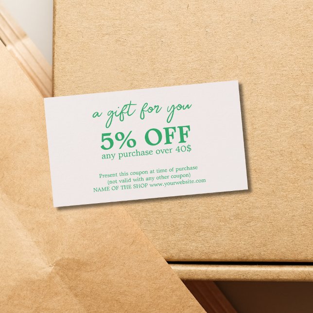 Vitfet kupong med minimal Grönt Visitkort (Skapare uppladdad)