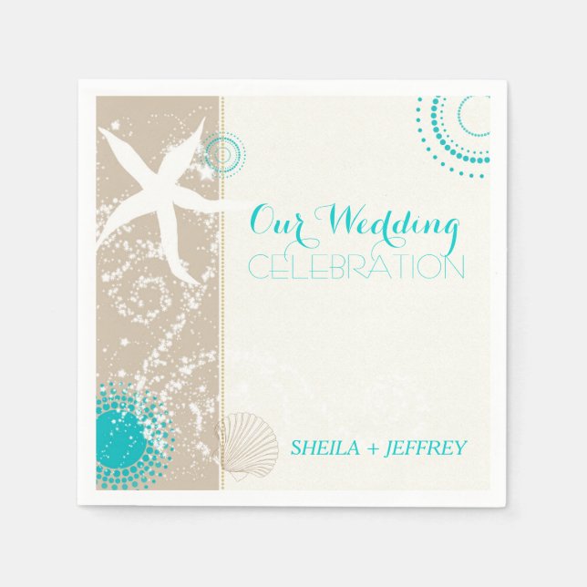 Vitfisk + Beach Sand Bröllop Pappersservett (Framsidan)
