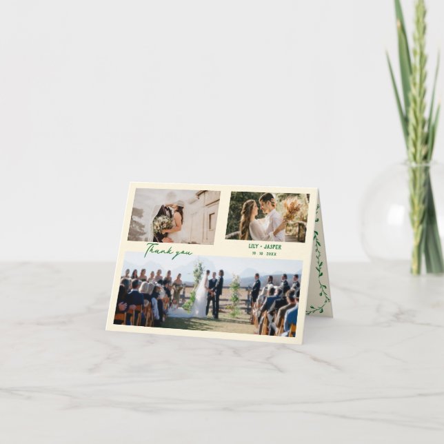 Vitfisk Grönt vid Medelhavet Bröllop Tack Kort (Framsida)