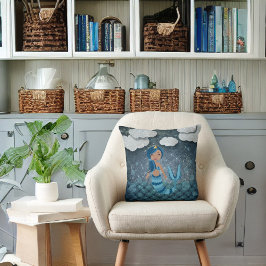 Vitfisk Roligt Blått och turkos Sjöjungfru och hav Kudde