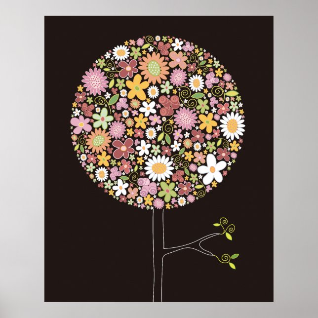 Vitfisk Rosa Vår blommor Pop Träd Nursery Art Poster (Framsidan)