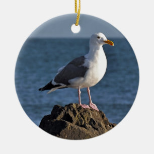 Vitfiskmås och hav julgransprydnad keramik