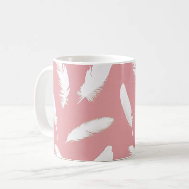 Vitfjädertryck på snäckarosor kaffemugg (Framsida vänster)