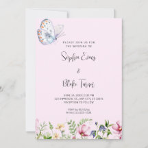 Vitfjäril och Wildblommor Blek Rosa Bröllop