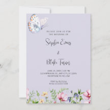 Vitfjäril och Wildblommor Periwinkle Bröllop