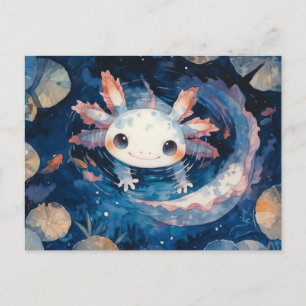 Vitfläckig Axolotl som simmar i blå damm Vykort