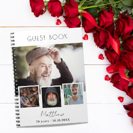 Vitfotokollage för gästfödelsedag i bok anteckningsbok