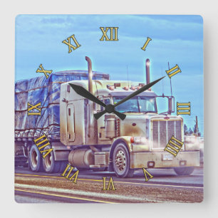 Vitfraktlastbil - lorry- och huvudvägkonst fyrkantig klocka