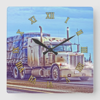 Vitfraktlastbil - lorry- och huvudvägkonst fyrkantig klocka