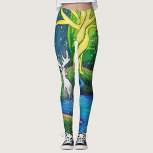 Vitfullvuxen hankronhjort, livets träd leggings