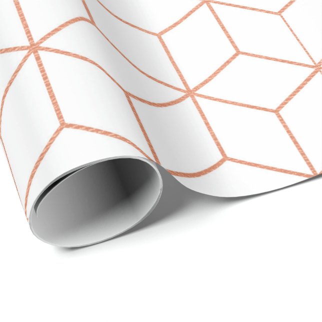  vitgeometrifyrtan rosa ros Guld 3D Presentpapper (Rullad Hörn)