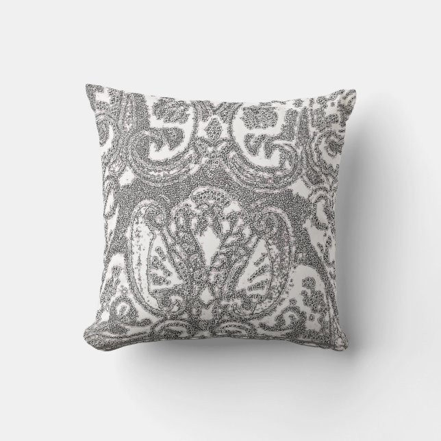 Vitgrå färgPaisley dekorativ kudde/Coussin Kudde (Framsida)