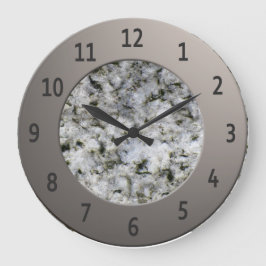 Vitgranit Sten Shiny Metalic Digits Circle Stor Klocka