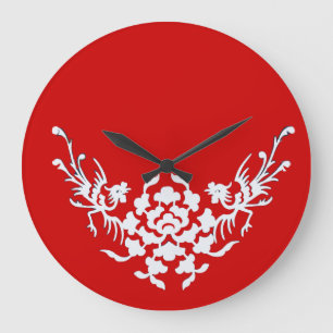 VITGRIFFINER OCH BLOMMOR I RÖD STOR KLOCKA