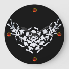 VITGRIFFINS OCH BLOMMOR,Röda ruby Gem Stone Stor Klocka