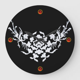 VITGRIFFINS OCH BLOMMOR,Röda ruby Gem Stone Stor Klocka