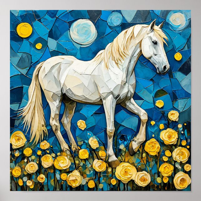 Vithäst och blommor poster (Framsidan)