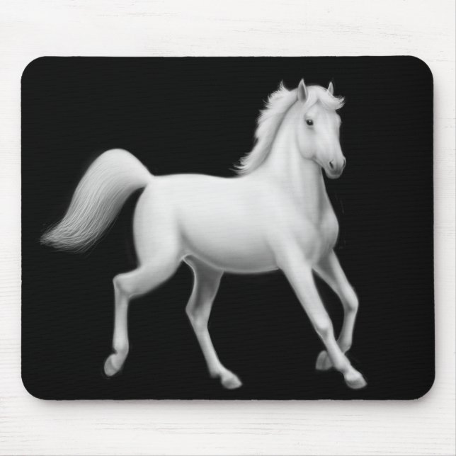 Vithäst som traver Mousepad Musmatta (Framsidan)