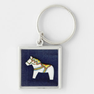Vithästkeychain Fyrkantig Silverfärgad Nyckelring