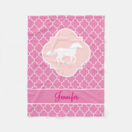 VithästSilhouette rosa Quatrefoil med namn Fleecefilt