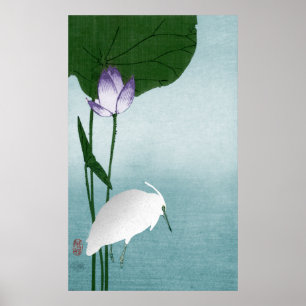 Vitheron och lotusblomma (den Hasu ni-shirasagien) Poster