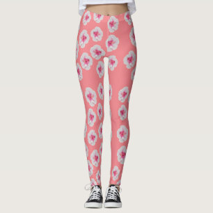 Vithibiskusen blommar anpassningsbar leggings